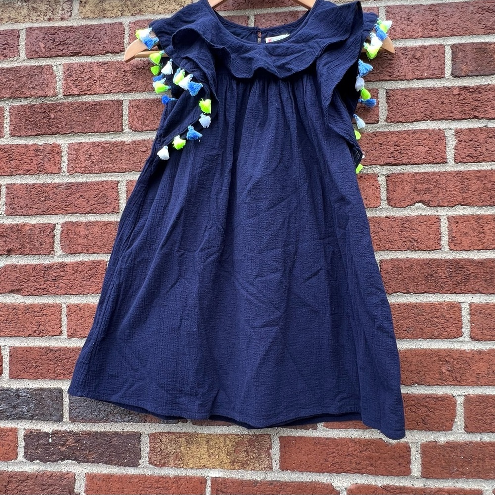 CREWCUTS Girls Sleeveless Tassel Trim Blue Dress Lined Size 8